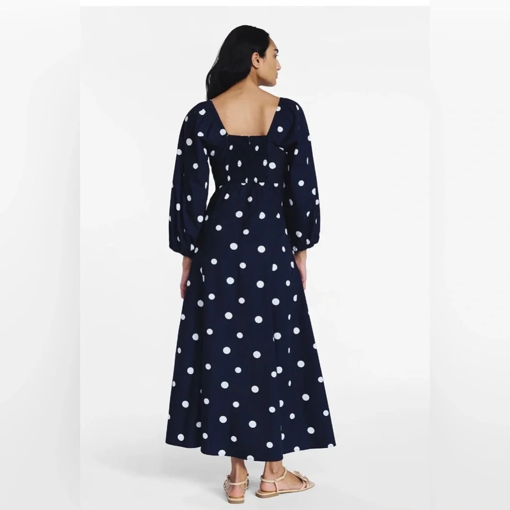 Elegant Navy Polka Dot Dress - Picture 2 of 3